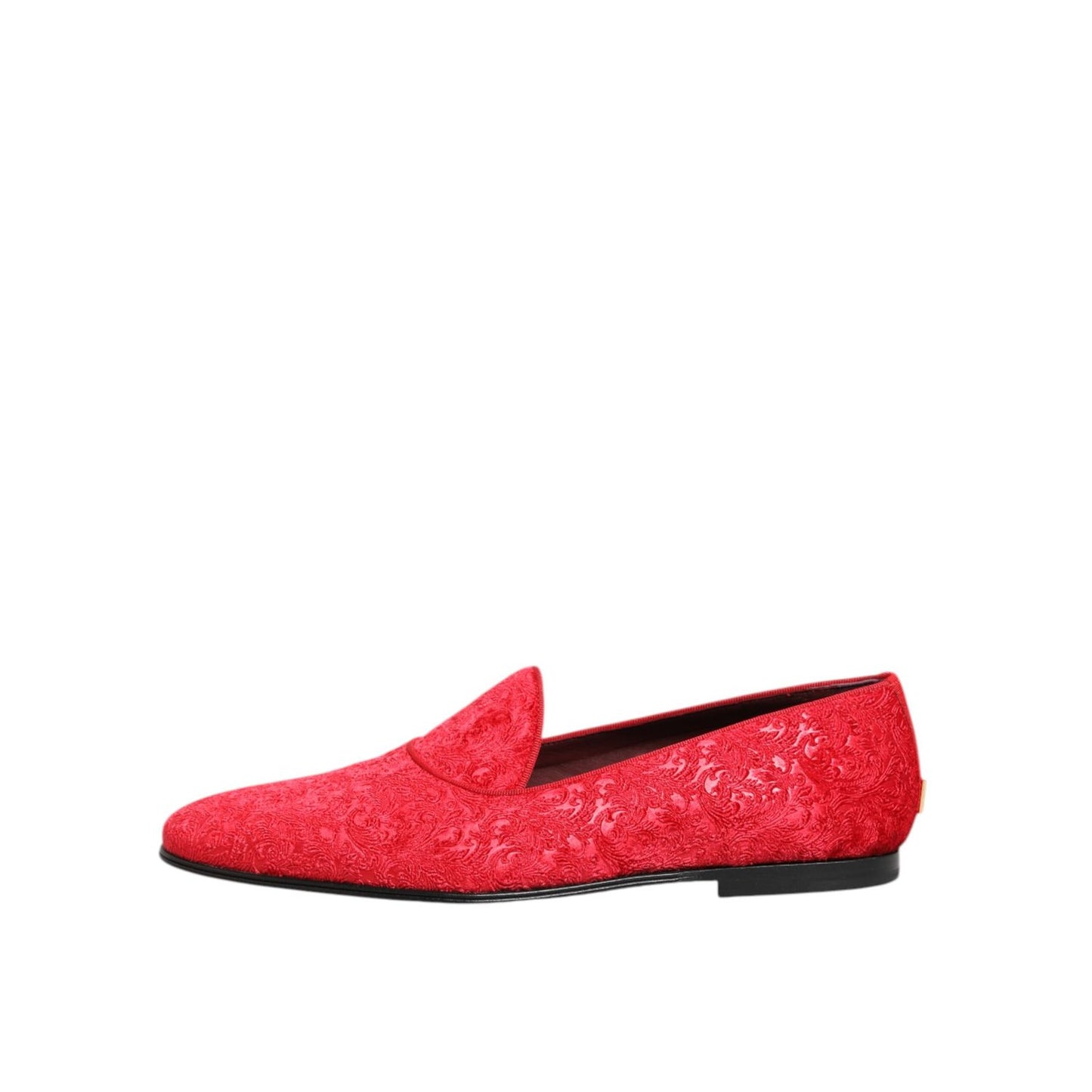 Dolce & Gabbana Red Jacquard Loafers Formal Men Dress Shoes in luxurious jacquard fabric.