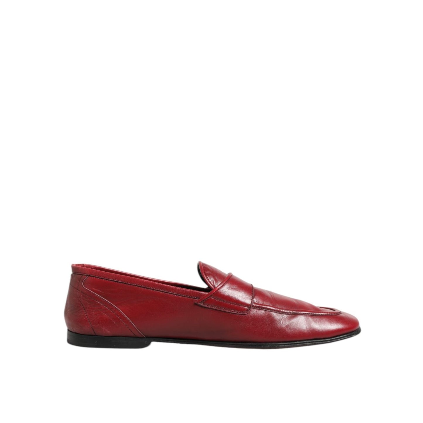 Dolce & Gabbana Red Leather Slip On Dress Men Loafers Shoes, crafted in smooth red leather for a sleek and refined look.
