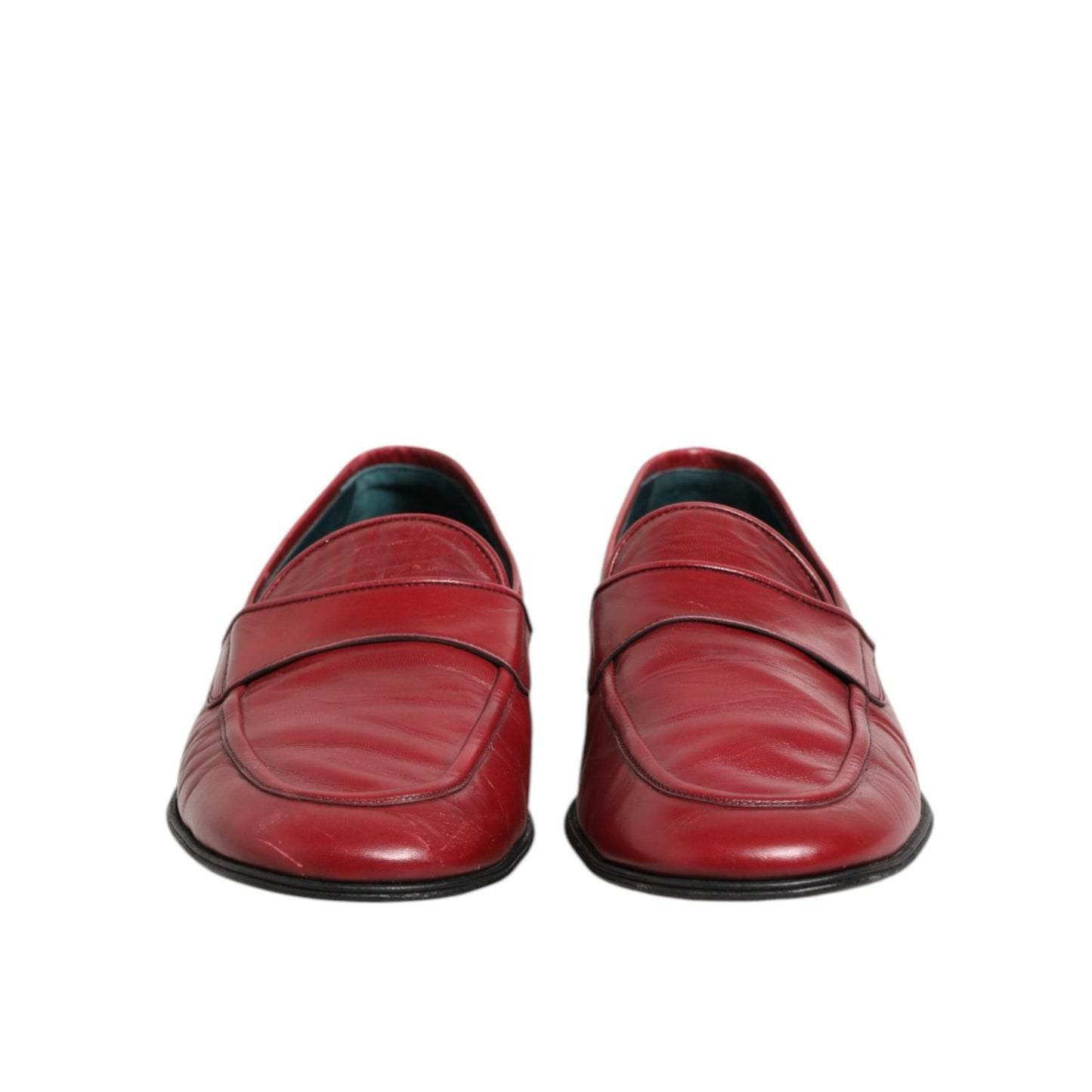 Dolce & Gabbana Red Leather Slip On Dress Men Loafers Shoes in striking red for elegant and comfortable style.