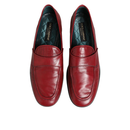 Dolce & Gabbana Red Leather Slip On Dress Men Loafers Shoes - elegant red loafers with smooth leather finish, ideal for formal wear.