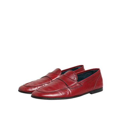 Dolce & Gabbana Red Leather Slip On Dress Men Loafers Shoes in smooth goat leather for elegant and comfortable style.