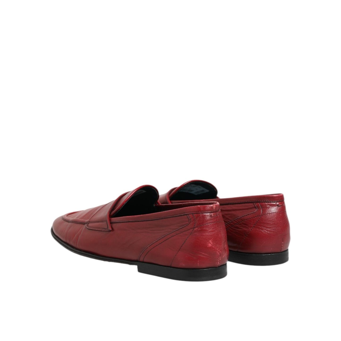 Dolce & Gabbana Red Leather Slip On Dress Men Loafers Shoes in striking red leather with sleek slip-on design for elegant style.