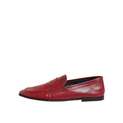 Dolce & Gabbana Red Leather Slip On Dress Men Loafers Shoes, sleek design, smooth red leather, elegant for formal or smart-casual wear.