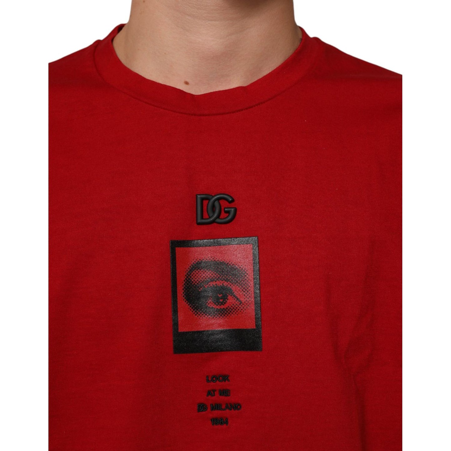 Dolce & Gabbana Red Logo Eye Print Cotton Short Sleeve T-shirt
