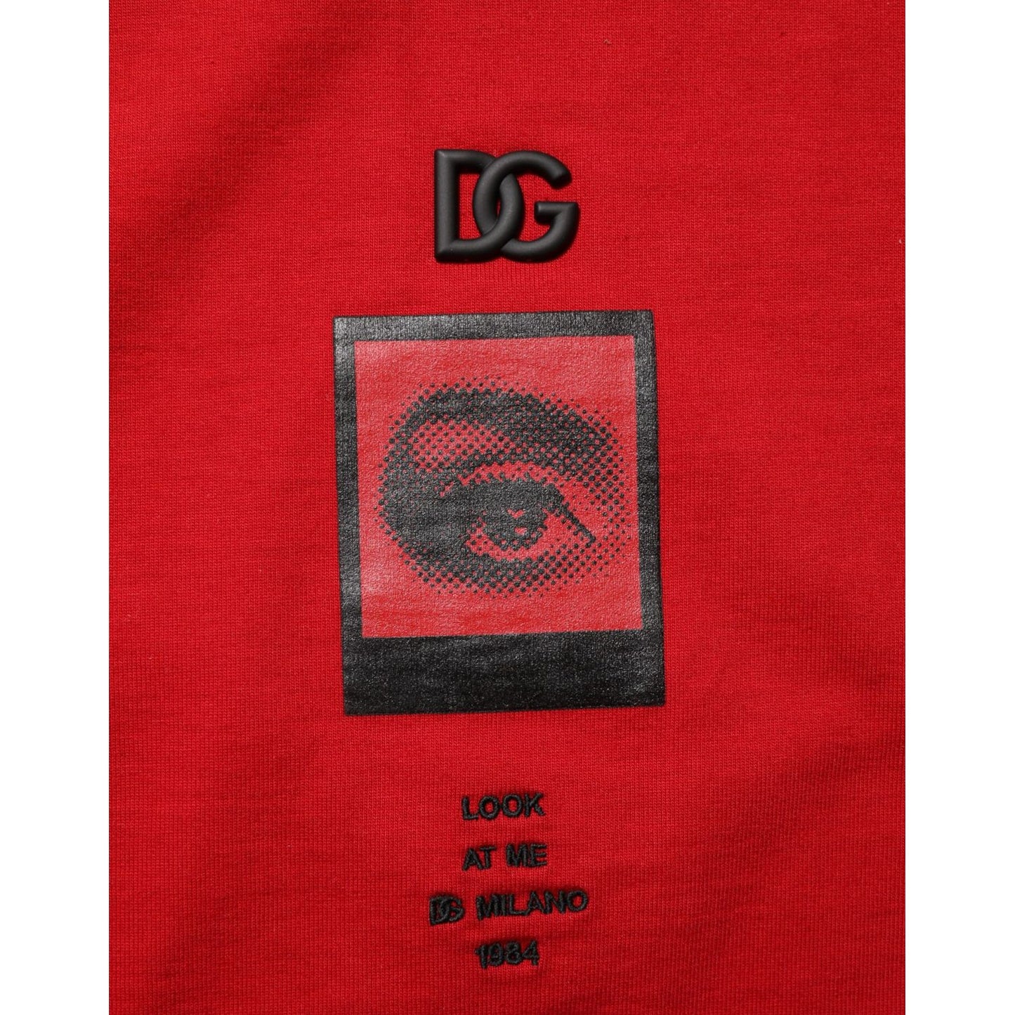 Dolce & Gabbana Red Logo Eye Print Cotton Short Sleeve T-shirt