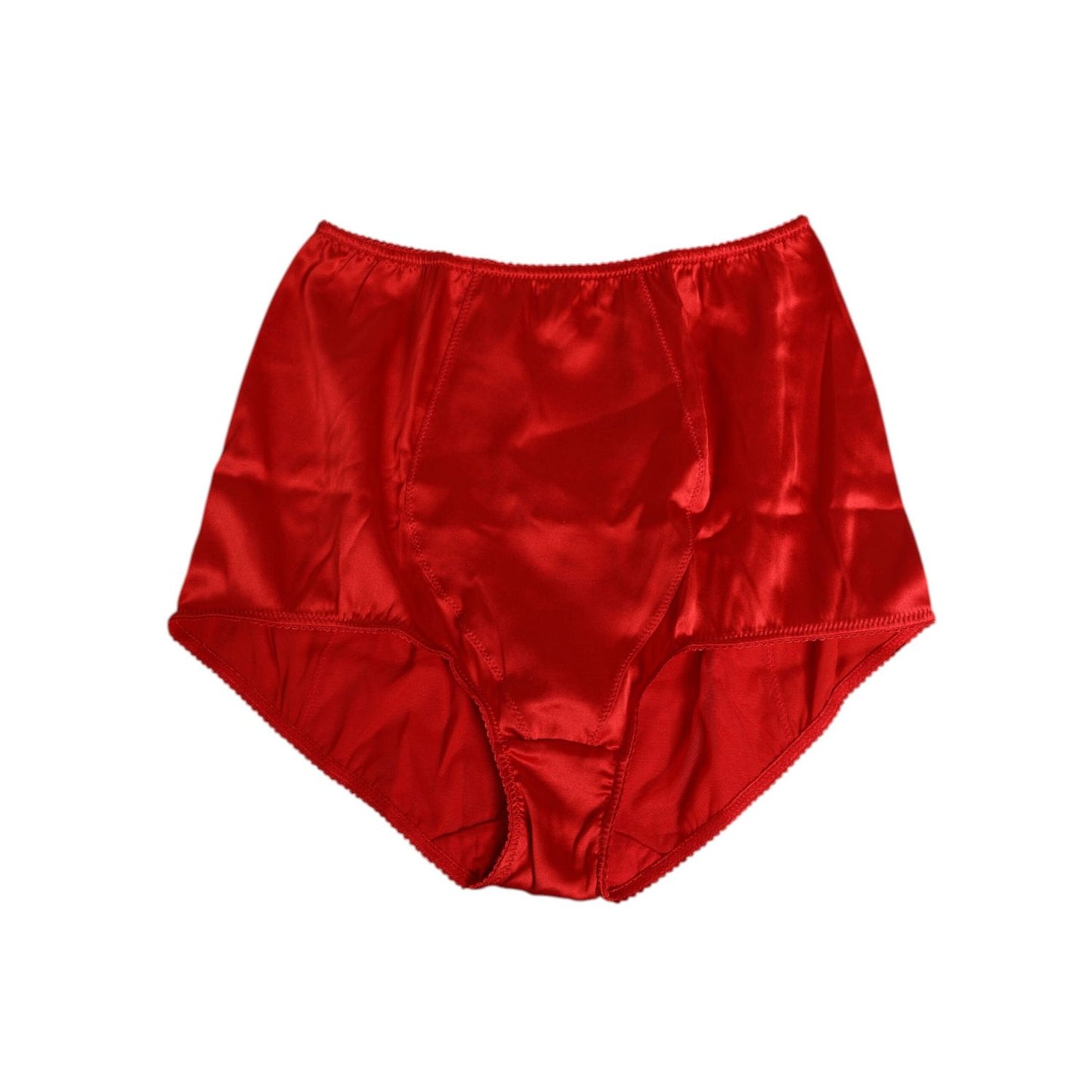 Dolce & Gabbana Red Silk Satin High-Waist Briefs Women Underwear, luxurious Italian lingerie with logo details, 94% silk, made in Italy.