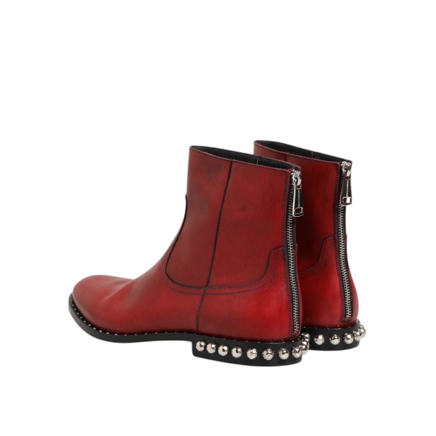 Dolce & Gabbana Red Studded Chelsea Short Ankle Boots Shoes