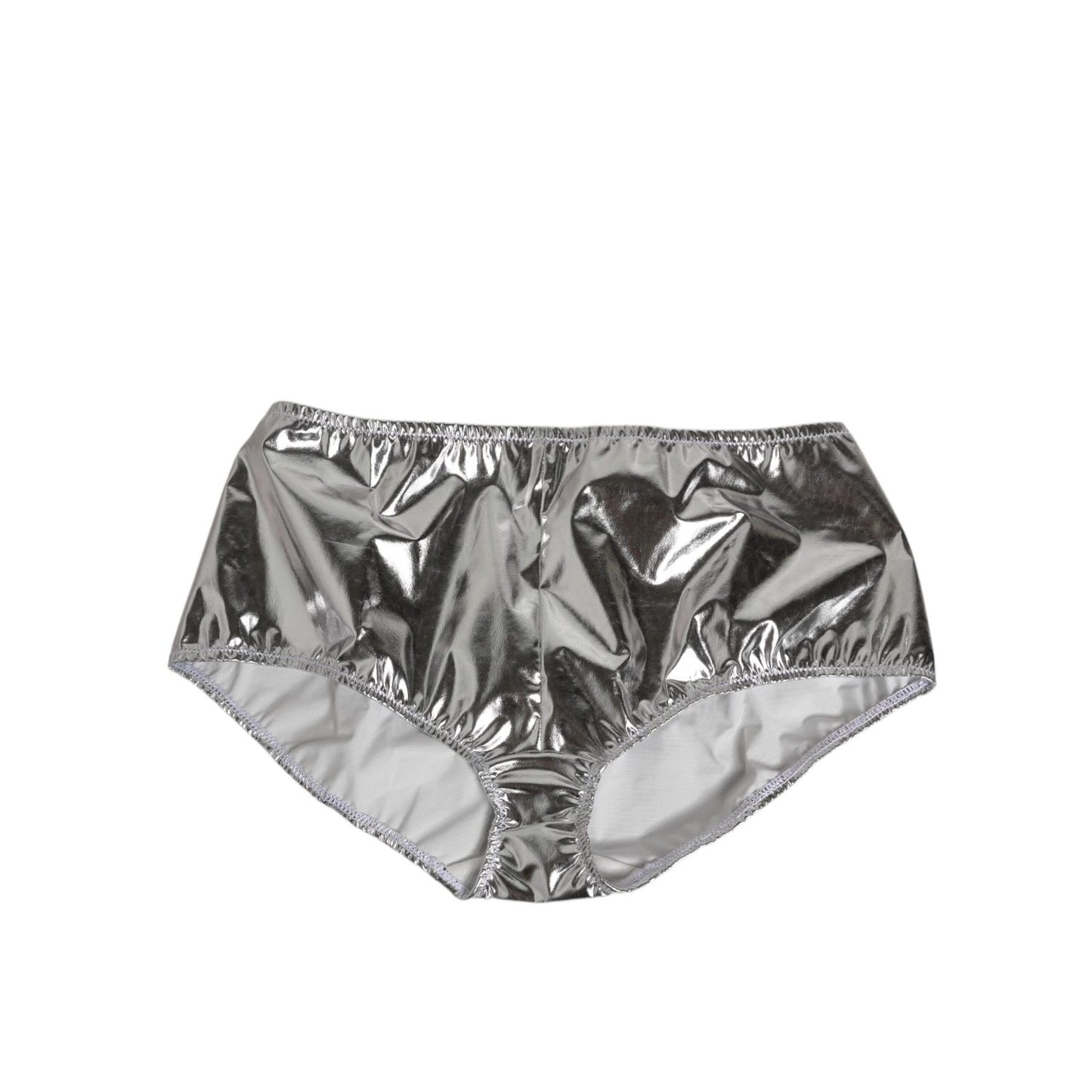 Dolce & Gabbana Silver Metallic High Waist Bikini Bottom Women Underwear with logo details, made in Italy.