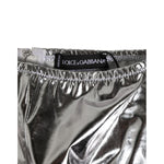 Dolce & Gabbana Silver Metallic High Waist Bikini Bottom Women Underwear with logo detail, crafted from polyester and elastane.