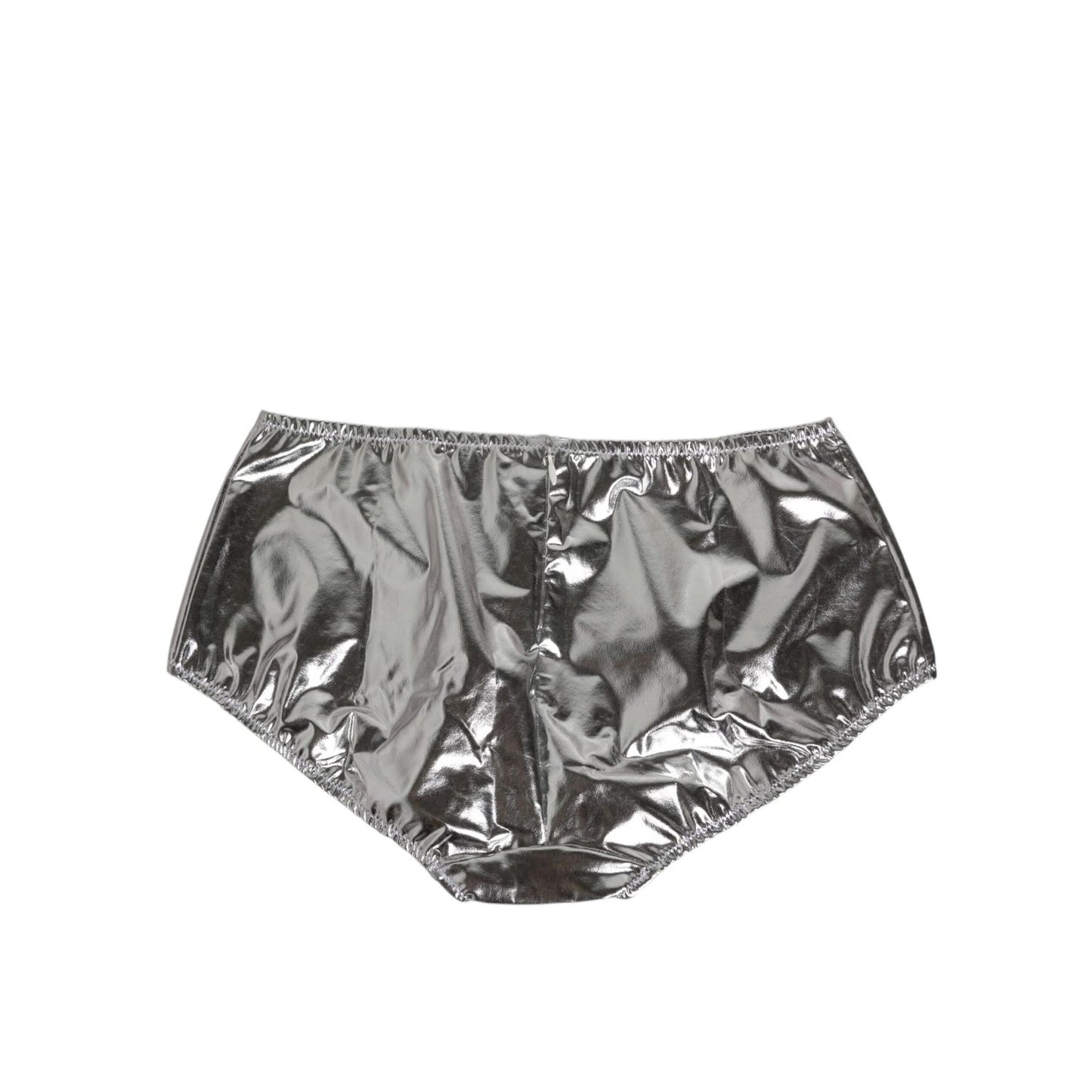 Dolce & Gabbana Silver Metallic High Waist Bikini Bottom Women Underwear, crafted in Italy with a bold shiny silver finish.