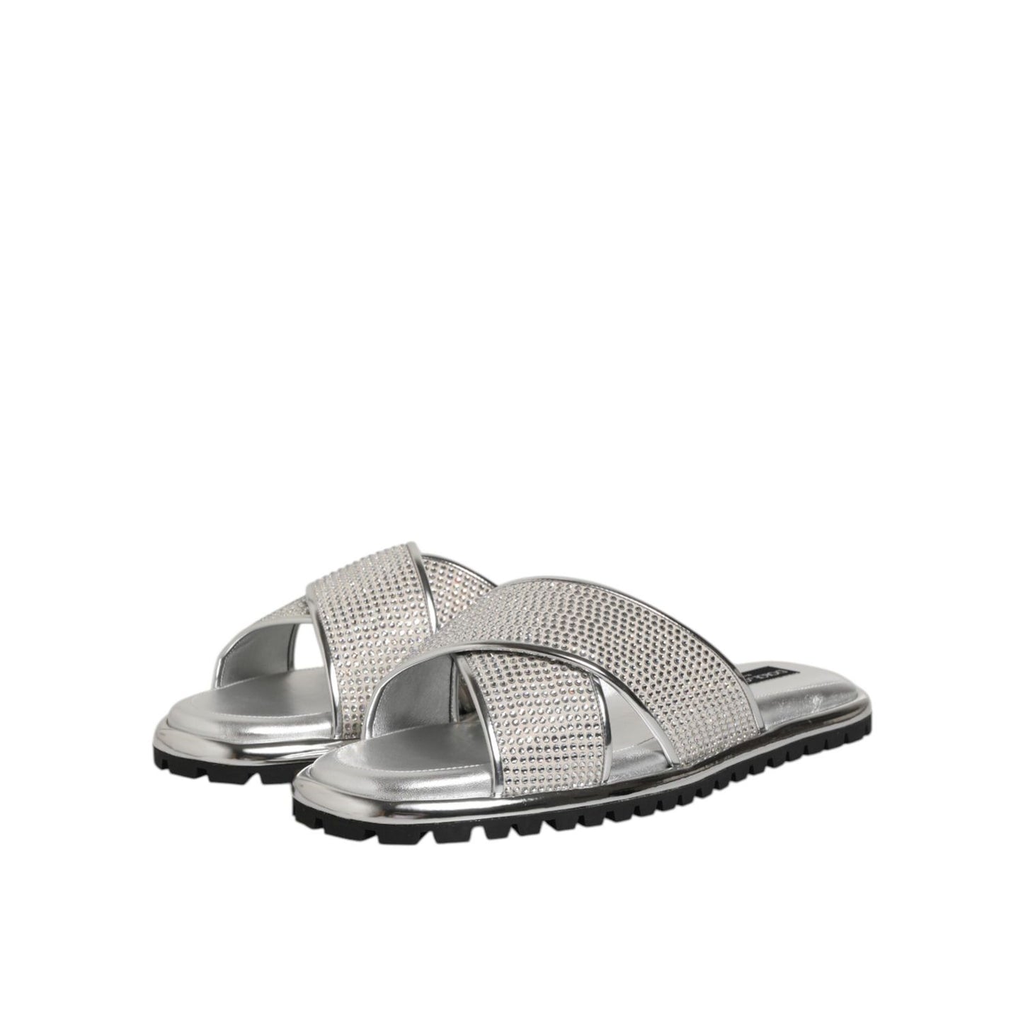 Dolce & Gabbana Silver Strass Slides Flats Slippers Shoes with sparkling embellishments and sleek slip-on design, perfect for chic outings.