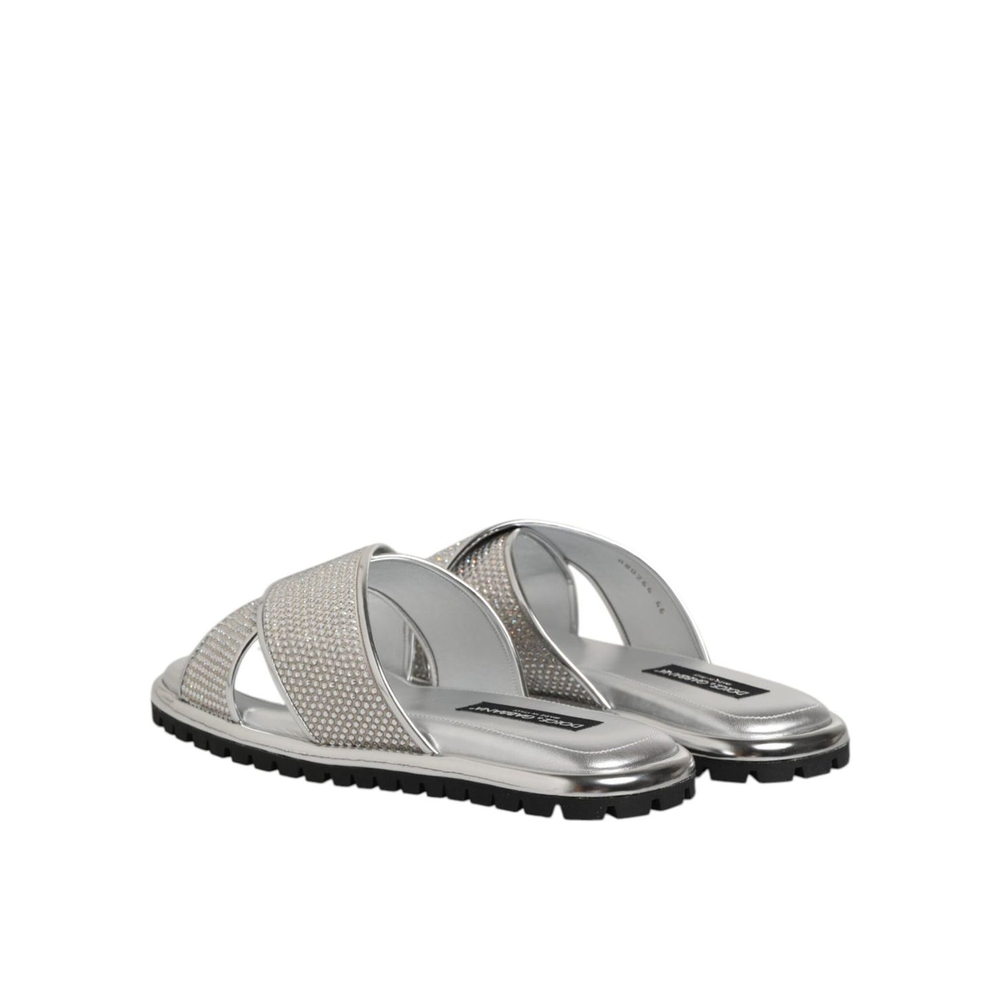 Dolce & Gabbana Silver Strass Slides Flats Slippers Shoes with sparkling embellishments and sleek slip-on design for luxurious appeal.