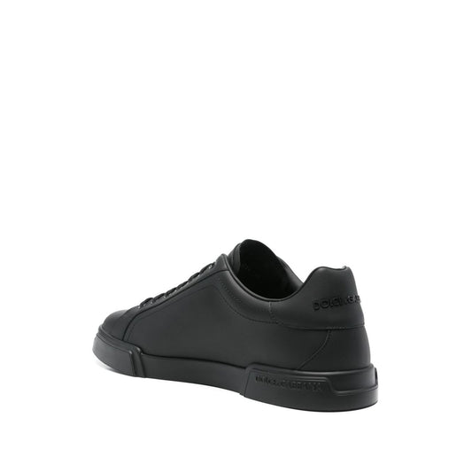 Dolce & Gabbana Sneakers Black, black leather, lace-up, round toe, flat rubber sole, Portofino style
