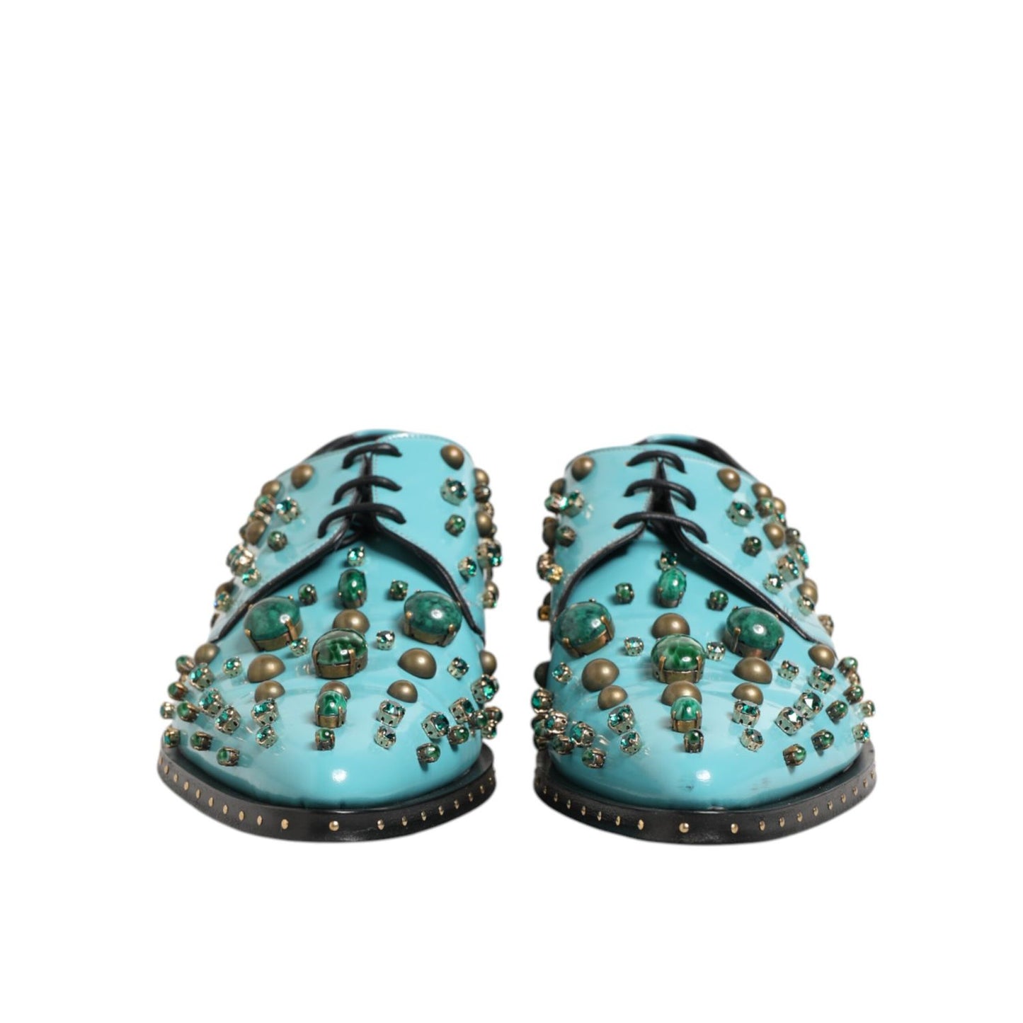 Dolce & Gabbana Turquoise Crystal Embellished Men Derby Shoes with premium leather and modern glamour.