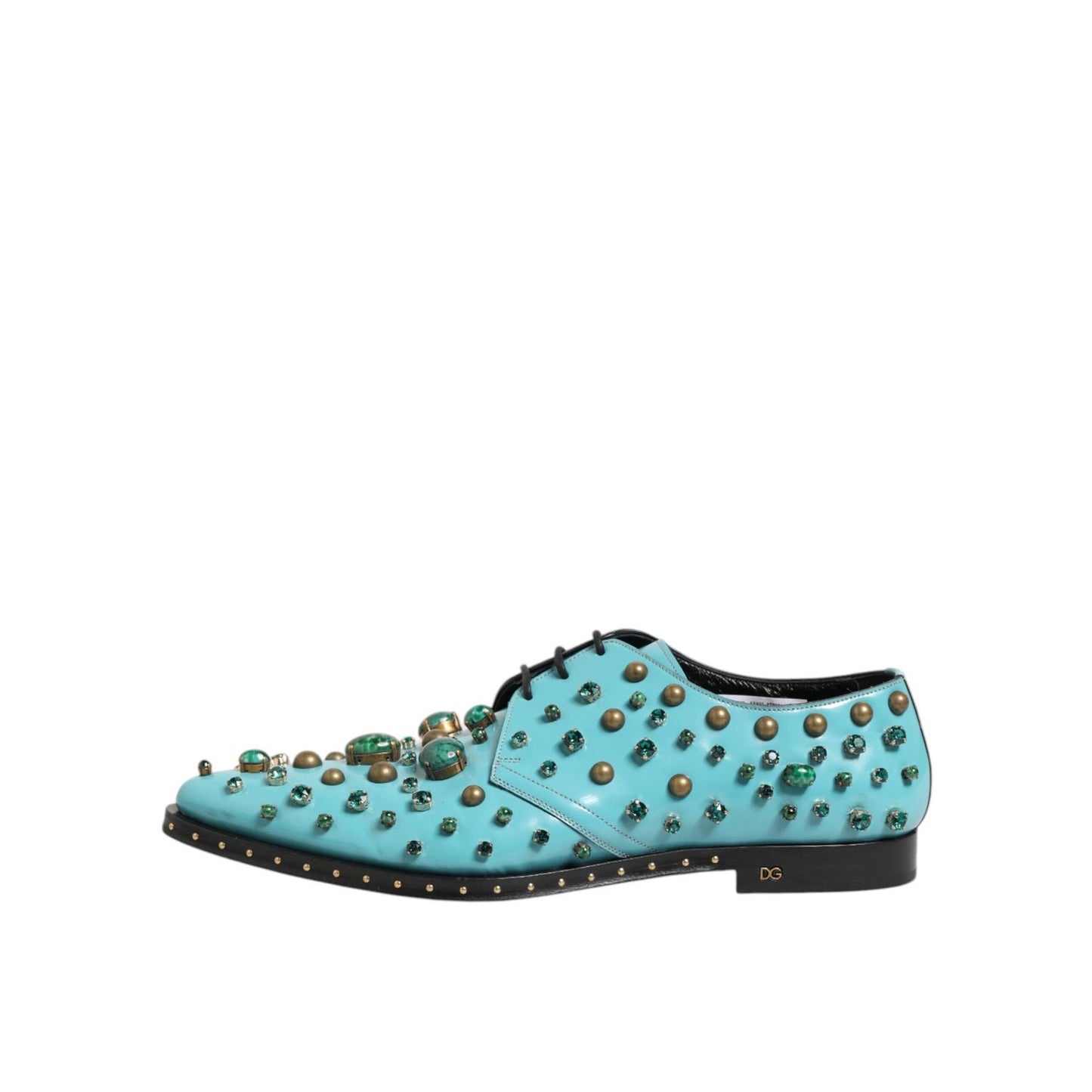 Dolce & Gabbana Turquoise Crystal Embellished Men Derby Shoes with premium leather and dazzling crystal details.