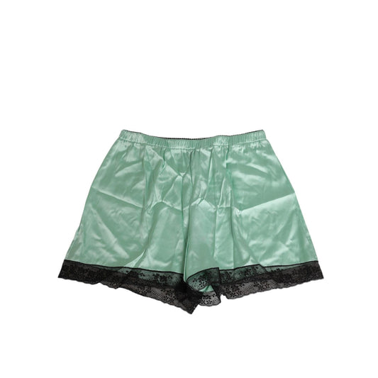 Dolce & Gabbana Water Green Satin Black Lace Trim Underwear featuring elegant design and luxurious finish, made from silk and elastane.