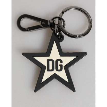 Dolce & Gabbana White Black DG Logo Star Rubber Men's Keychain Keyring