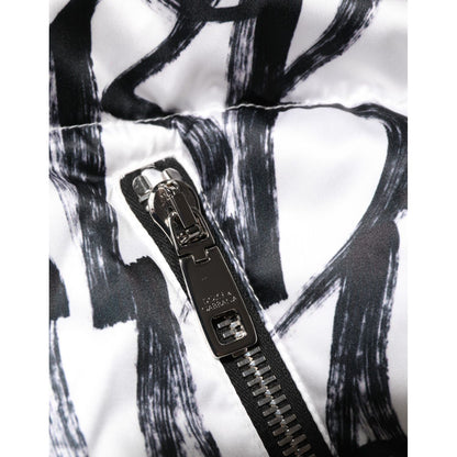 Dolce & Gabbana White Black Graffiti Logo Puffer Bomber Jacket
