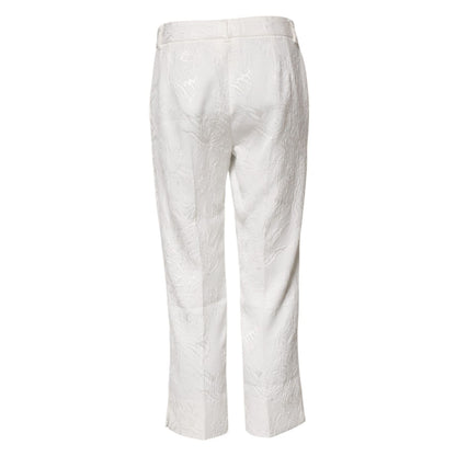 Dolce & Gabbana White Cotton Floral Jacquard Pants