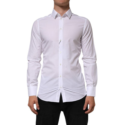 Dolce & Gabbana White Cotton GOLD Formal Men Longsleeves Shirt