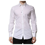 Dolce & Gabbana White Cotton GOLD Long Sleeves Formal Shirt, slim fit, ideal for formal occasions, with refined Italian tailoring.