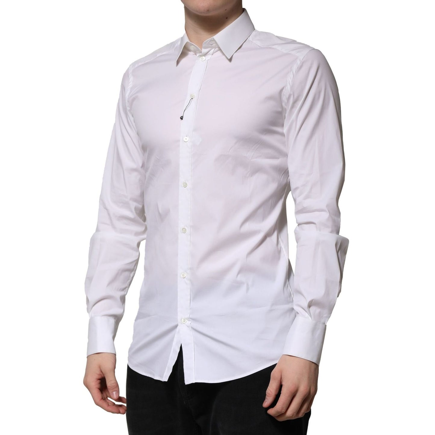 Dolce & Gabbana White Cotton GOLD Long Sleeves Formal Shirt for men, slim fit, luxury Italian design, button closure