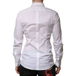 Back view of Dolce & Gabbana White Cotton GOLD Long Sleeves Formal Shirt, showcasing modern Italian tailoring and slim fit design.