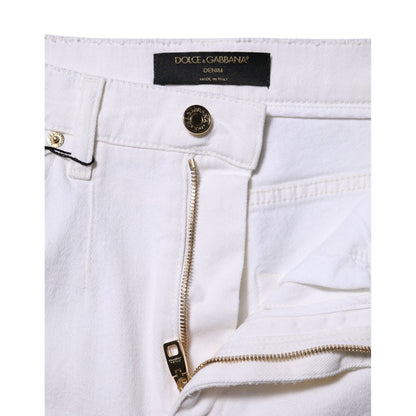 Dolce & Gabbana White Cotton High Waist Straight Denim Jeans