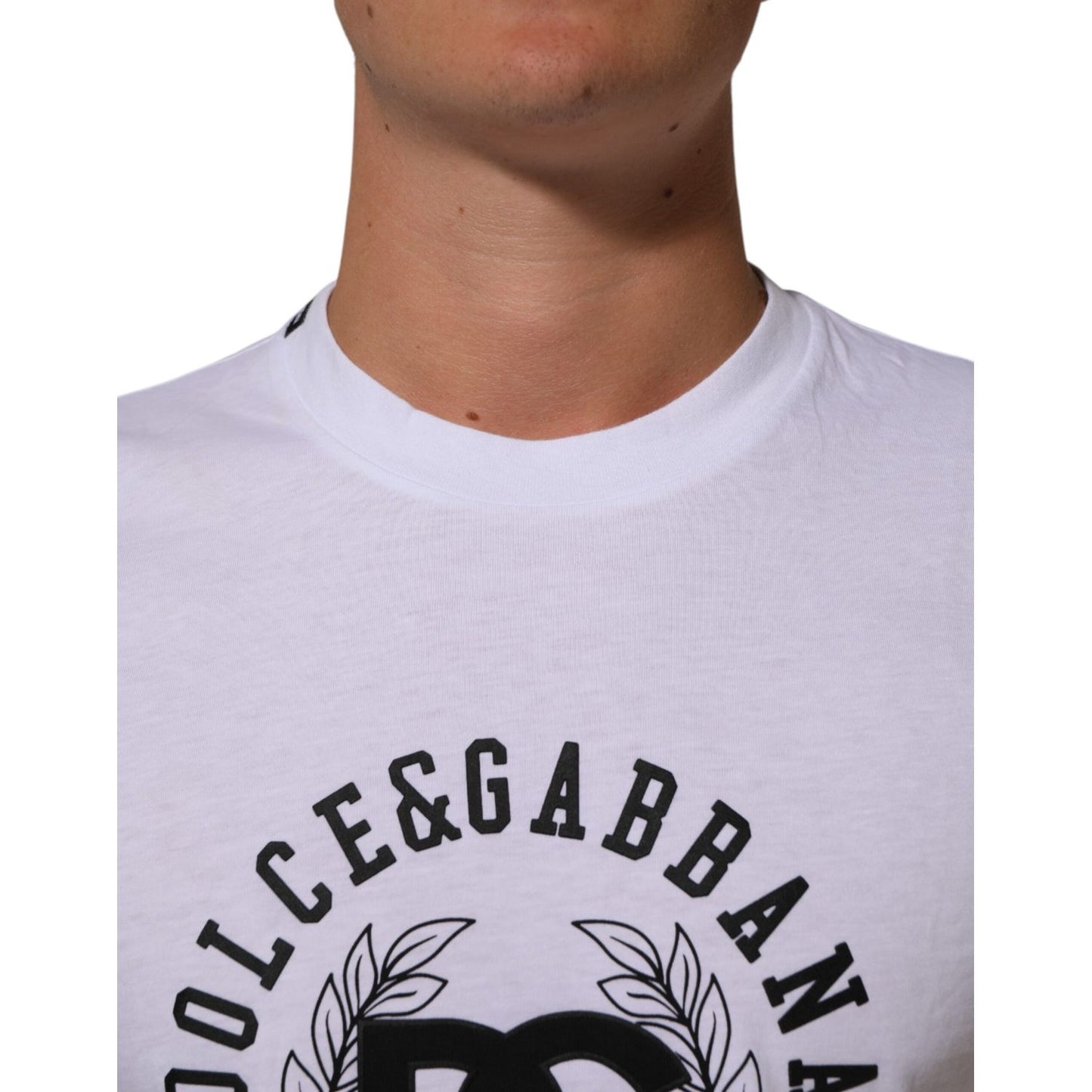 Dolce & Gabbana White Cotton Logo Print Crew Neck T-shirt