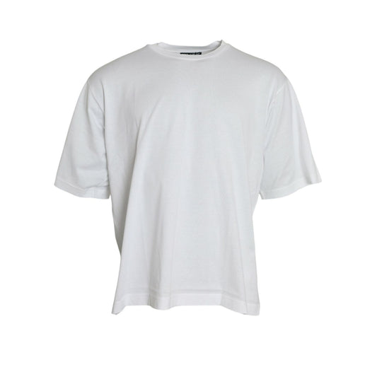 Dolce & Gabbana White Cotton Short Sleeves Crewneck T-shirt with logo detail.