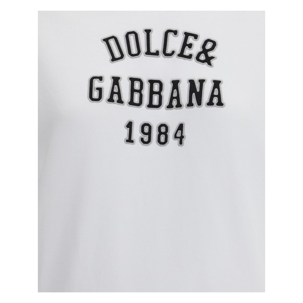 Dolce & Gabbana White Cotton Sweatshirt with embroidered logo on front, offering urban style and comfort for a casual modern look.