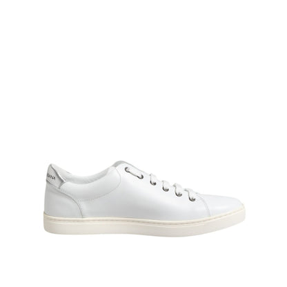 Dolce & Gabbana White Crown Bee Leather Low Top Sneakers Shoes, luxury men's footwear, high-quality leather, lace-up, Italian craftsmanship
