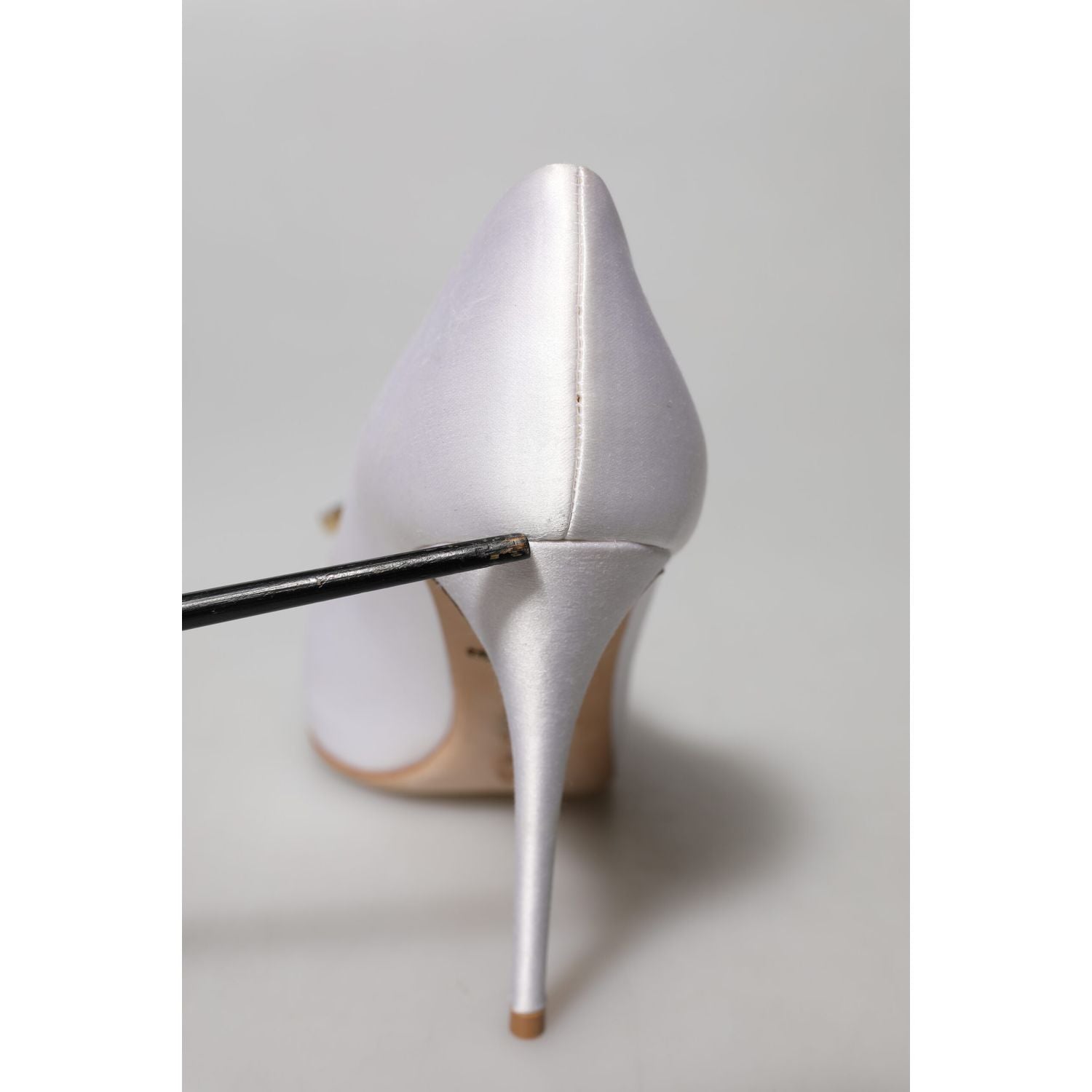 Dolce & Gabbana White Crystals Peep Toe Satin Pumps Shoes