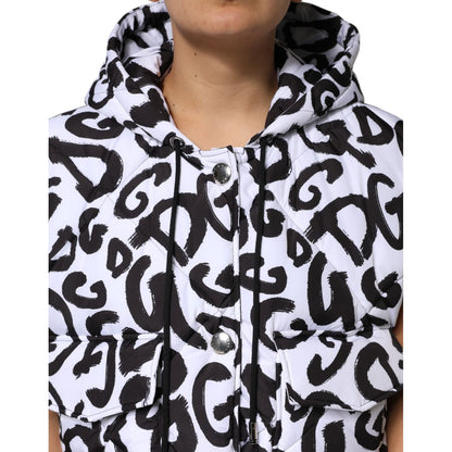 Dolce & Gabbana White DG Mania Hooded Sleeveless Puffer Jacket
