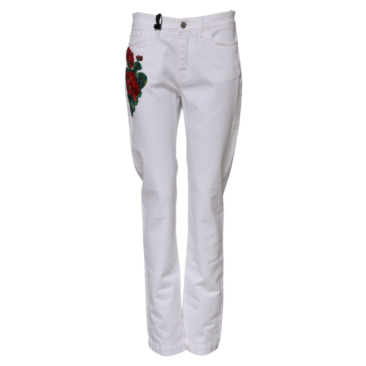 Dolce & Gabbana White Floral Sequined Embroid GIRLY Denim Jeans