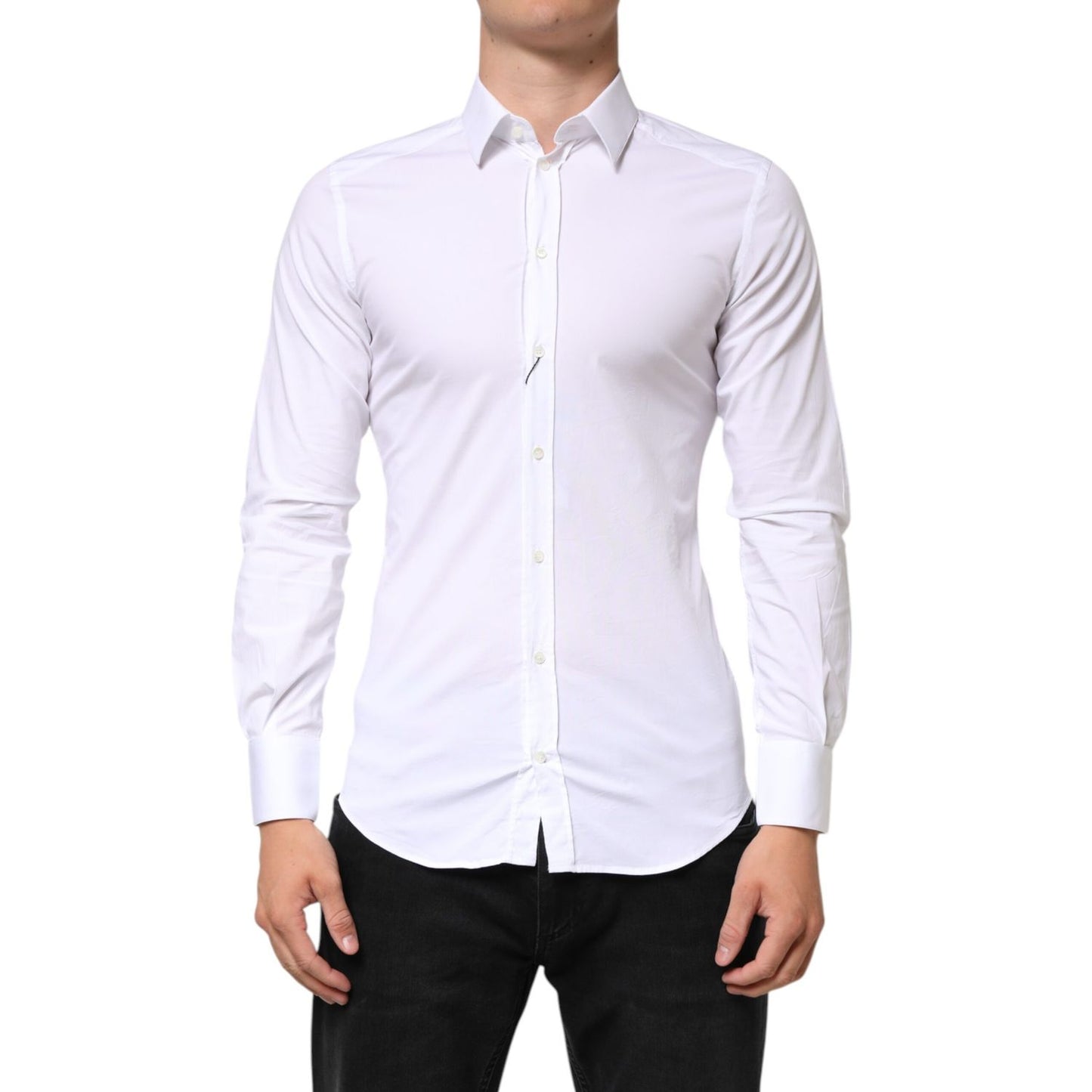 Dolce & Gabbana White GOLD Cotton Long Sleeves Dress Men Shirt