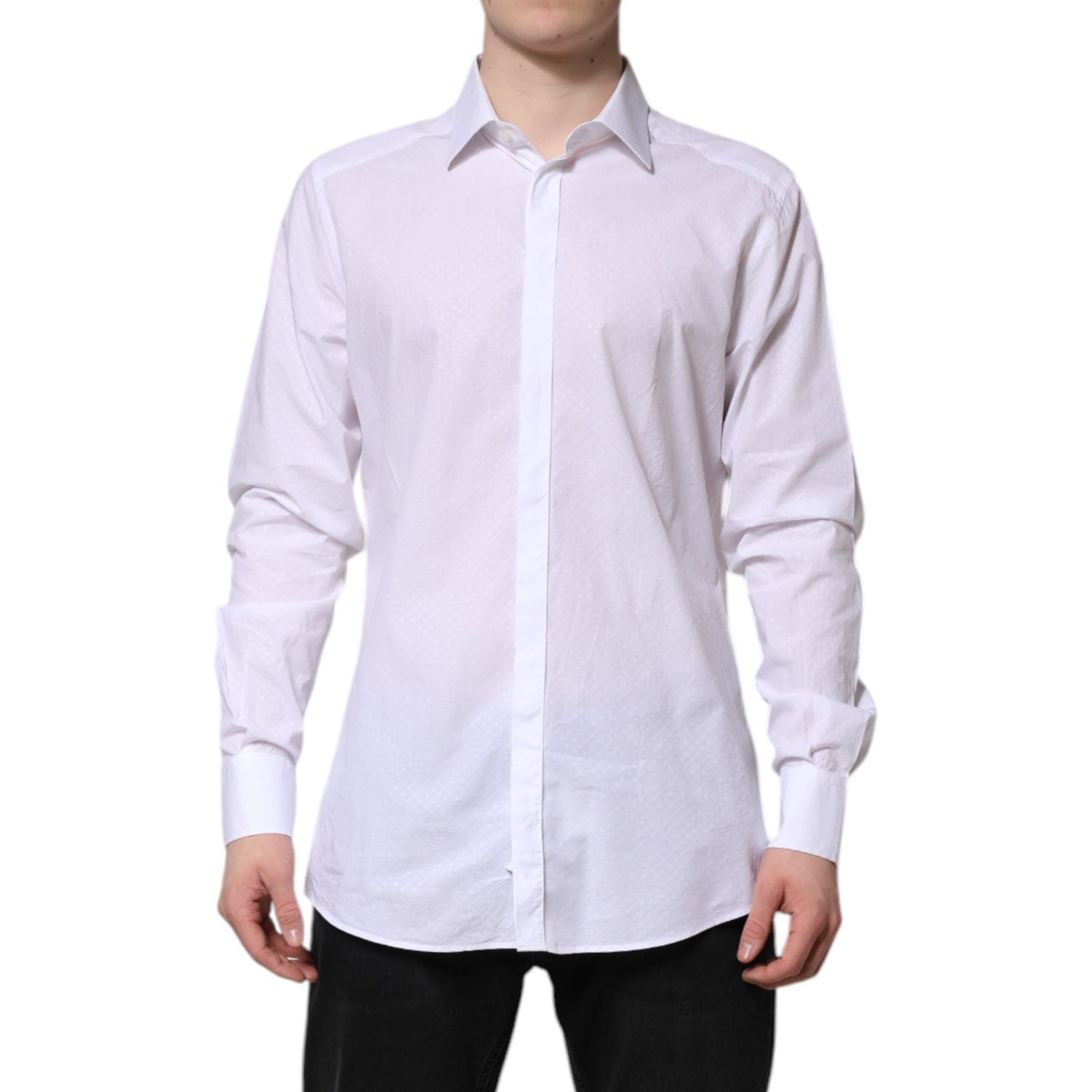 Dolce & Gabbana White GOLD Cotton Long Sleeves Formal Shirt
