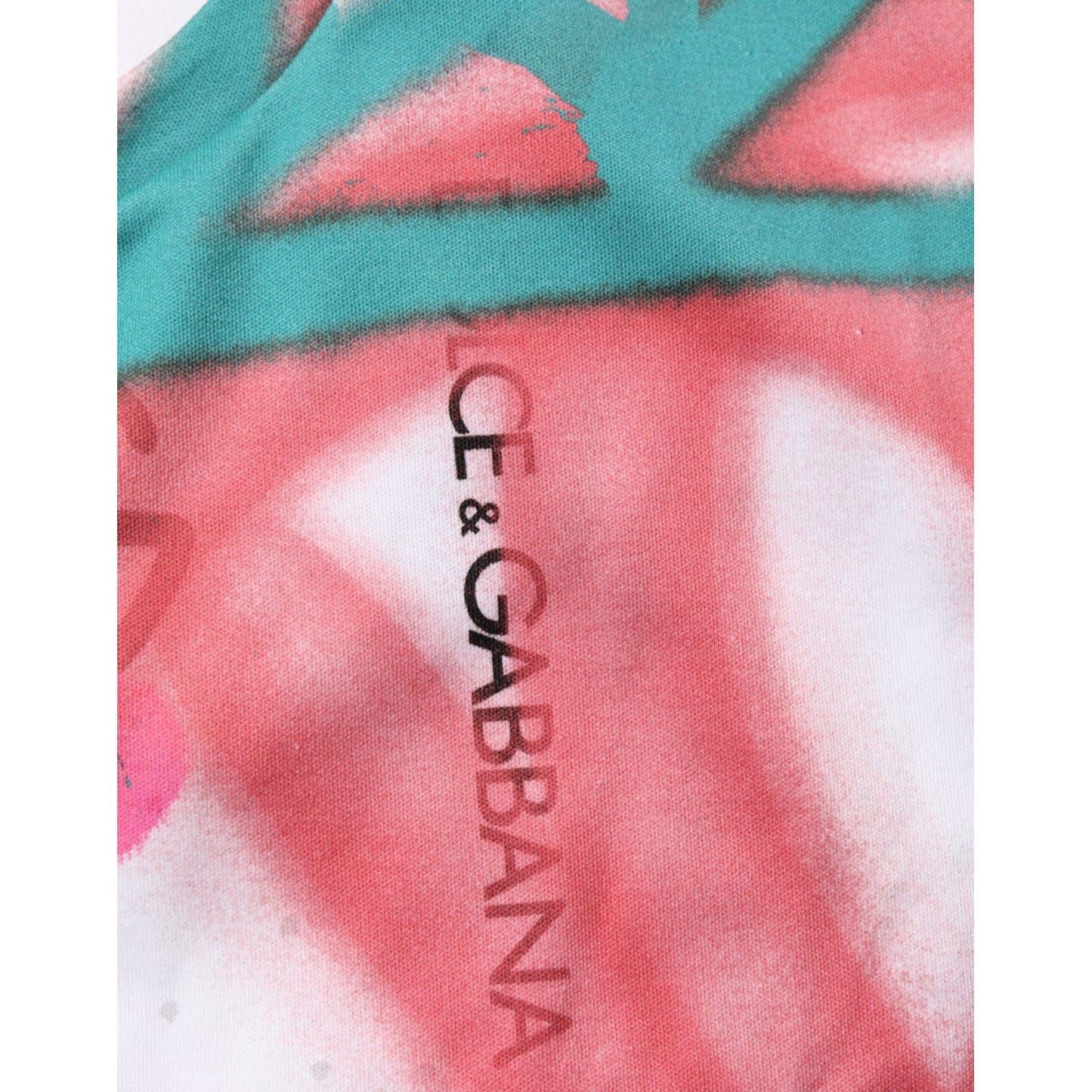 Dolce & Gabbana White Graffiti Crew Neck Short Sleeves T-shirt with colorful graffiti print close-up view.