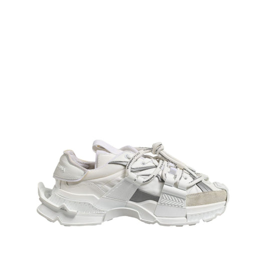 Dolce & Gabbana White Gray Low Top Space Sneakers Shoes with rubber sole and lace-up closure, showcasing exclusive craftsmanship.