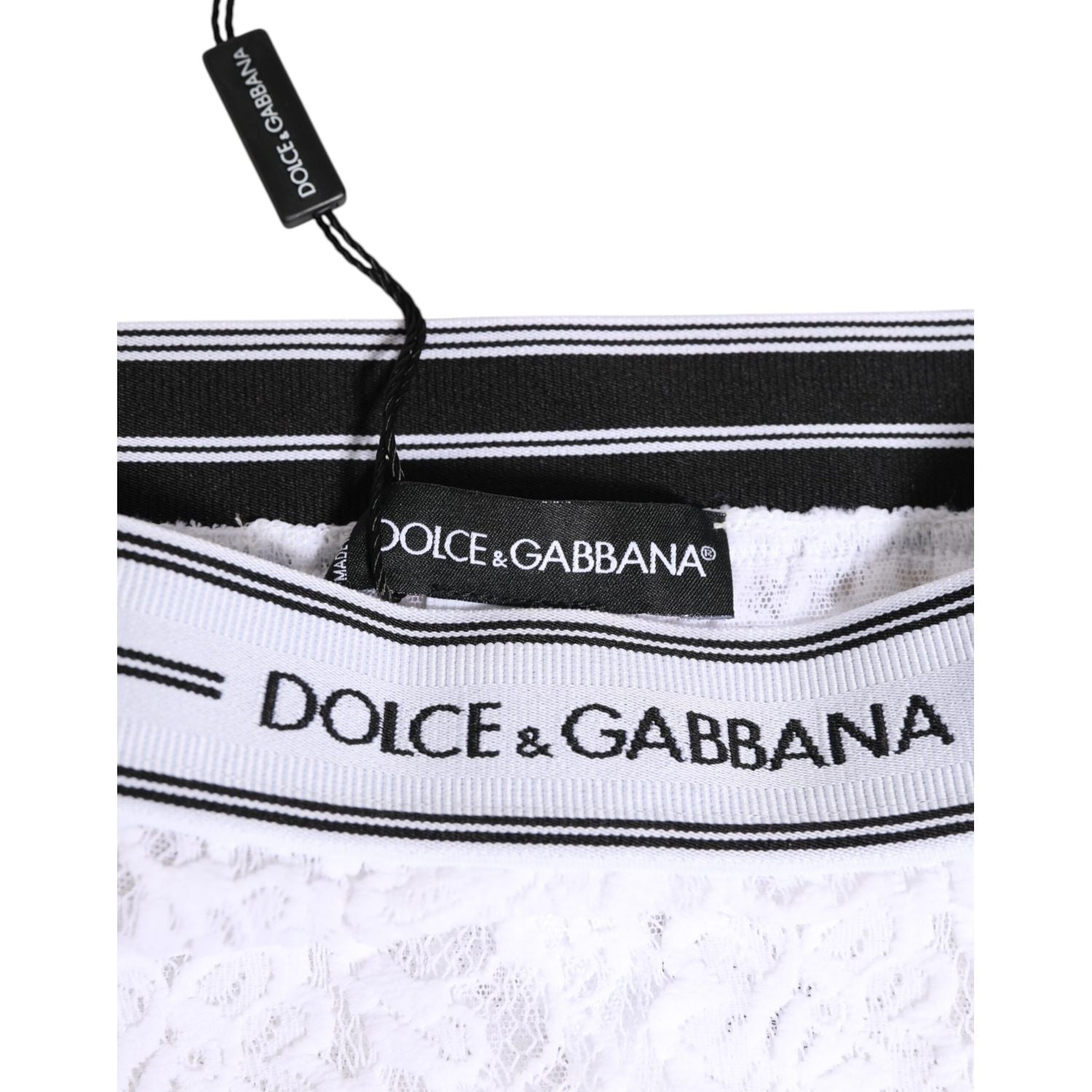 Dolce & Gabbana White Lace Slip Brief Logo Waistband Underwear