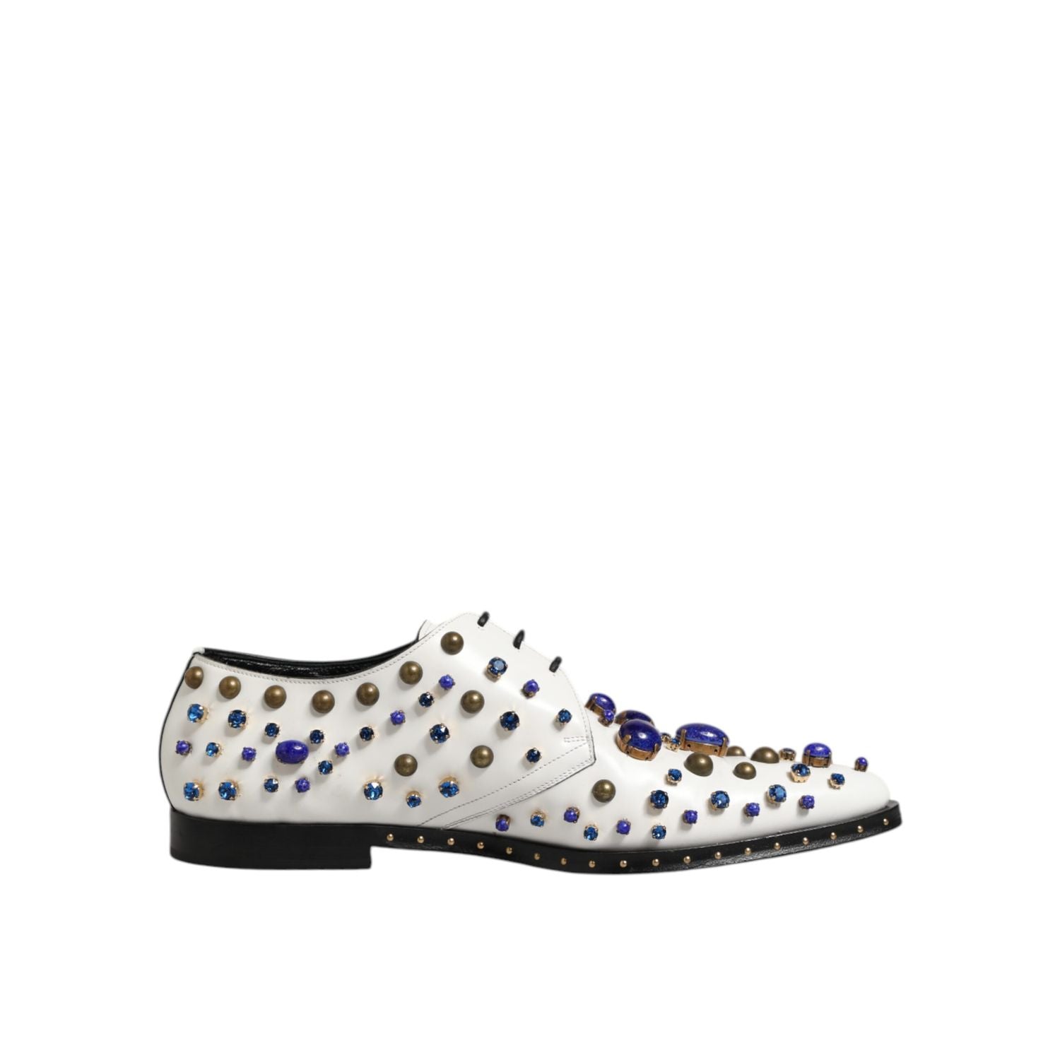 Dolce & Gabbana White Leather Crystals Embellished Dress  Shoes
