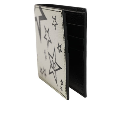 Dolce & Gabbana White Leather DG Star Logo Bifold Men Card Holder Wallet