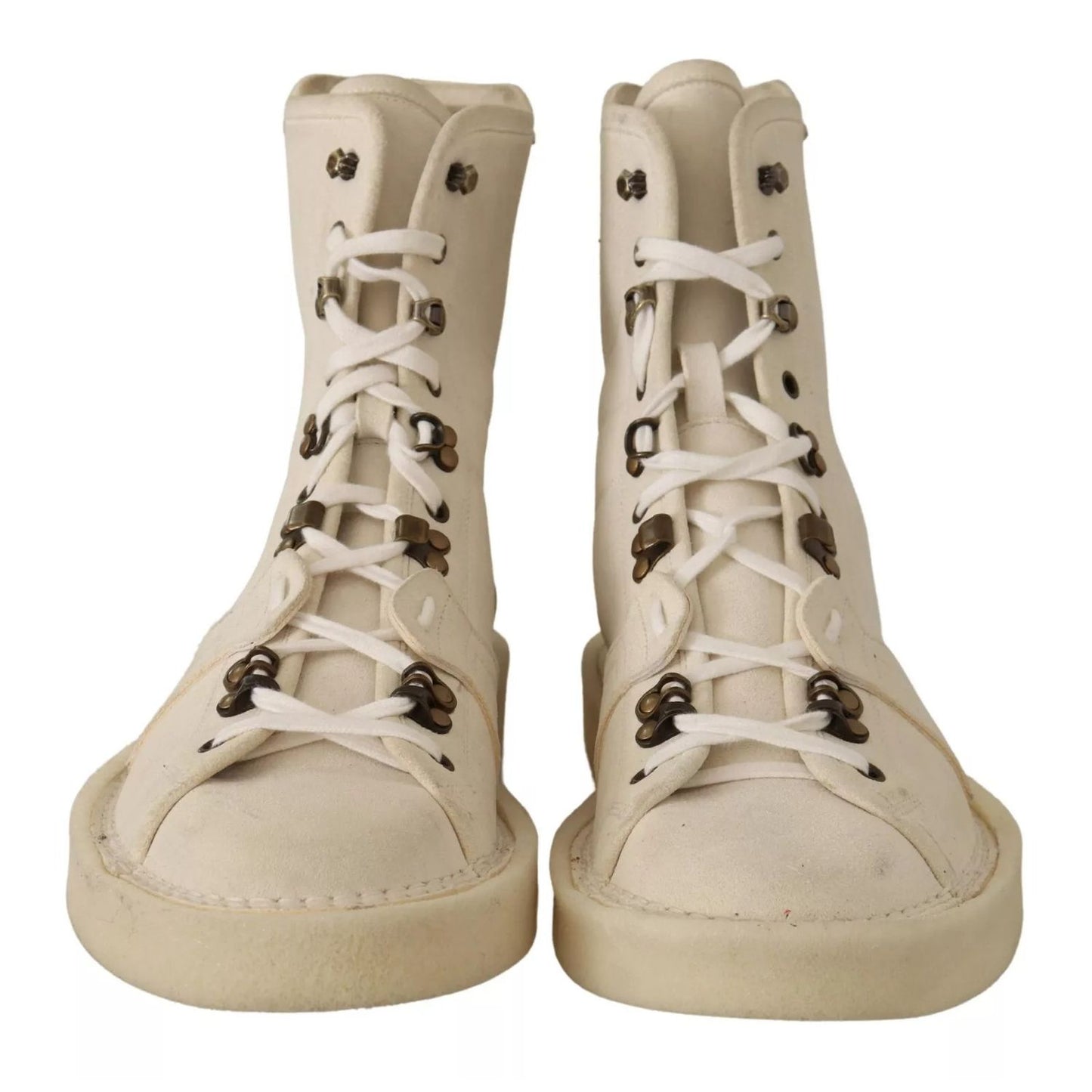 Dolce & Gabbana White Leather Lace Up Mens Boots