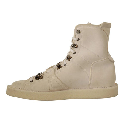 Dolce & Gabbana White Leather Lace Up Mens Boots