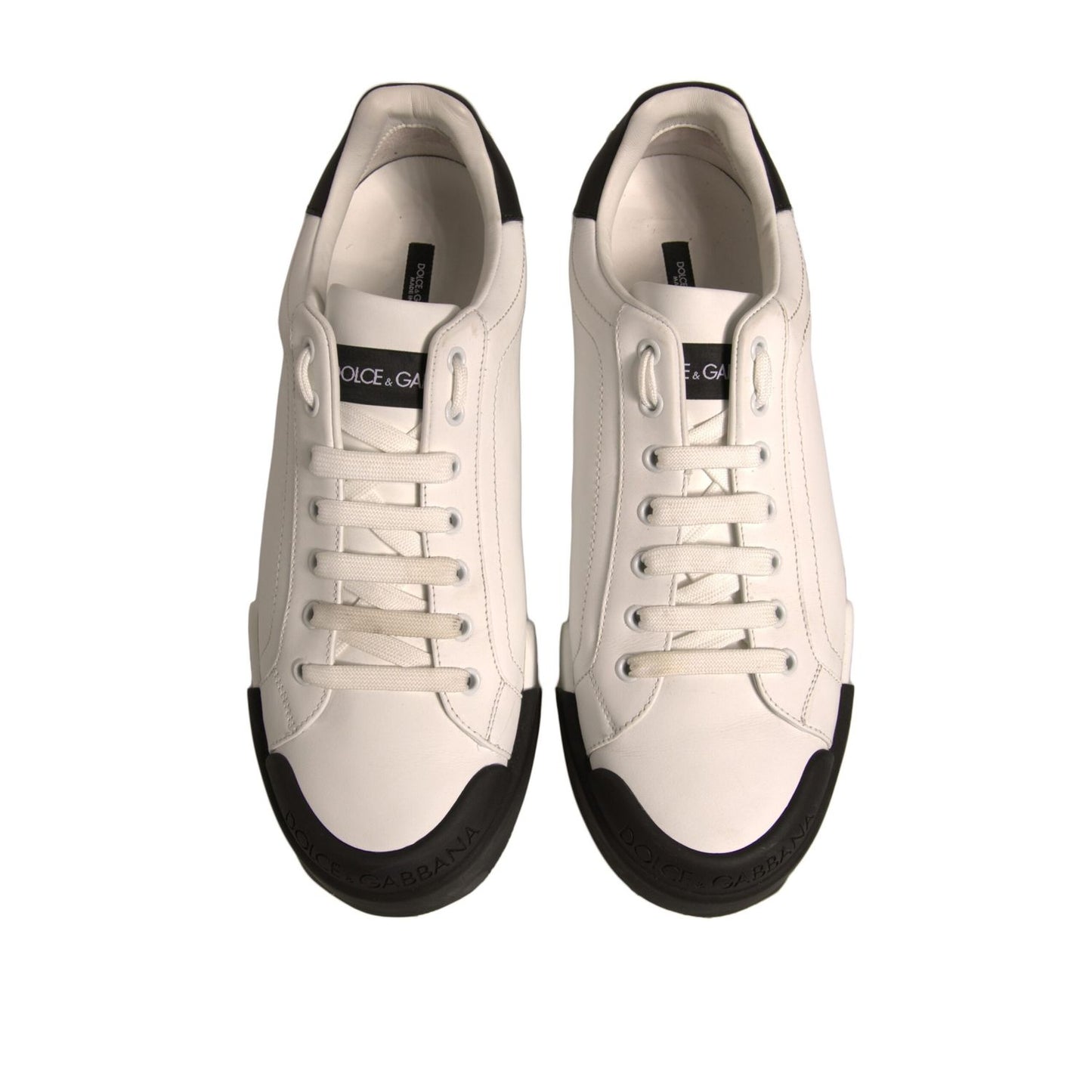 Dolce & Gabbana White Leather Logo Portofino Sneakers Shoes