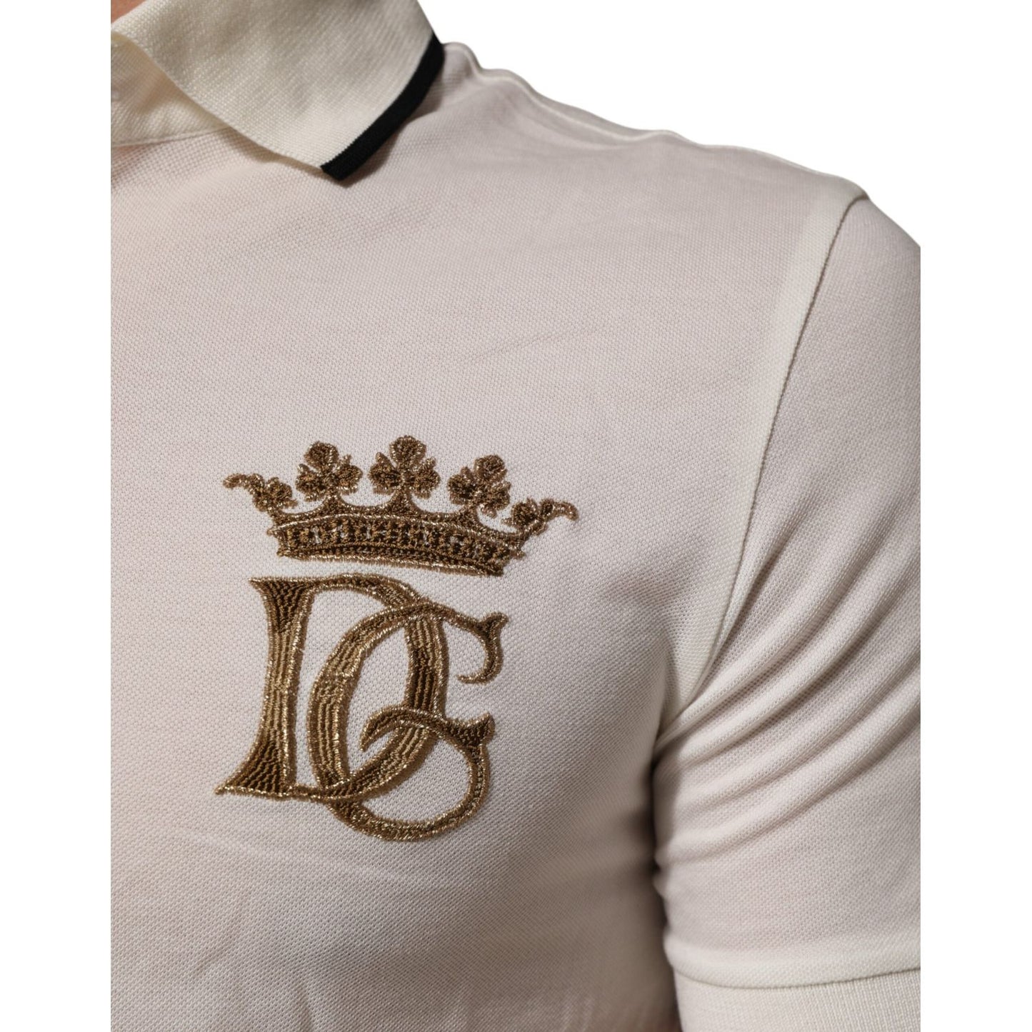 Dolce & Gabbana White Logo Embroidery Cotton Polo T-shirt