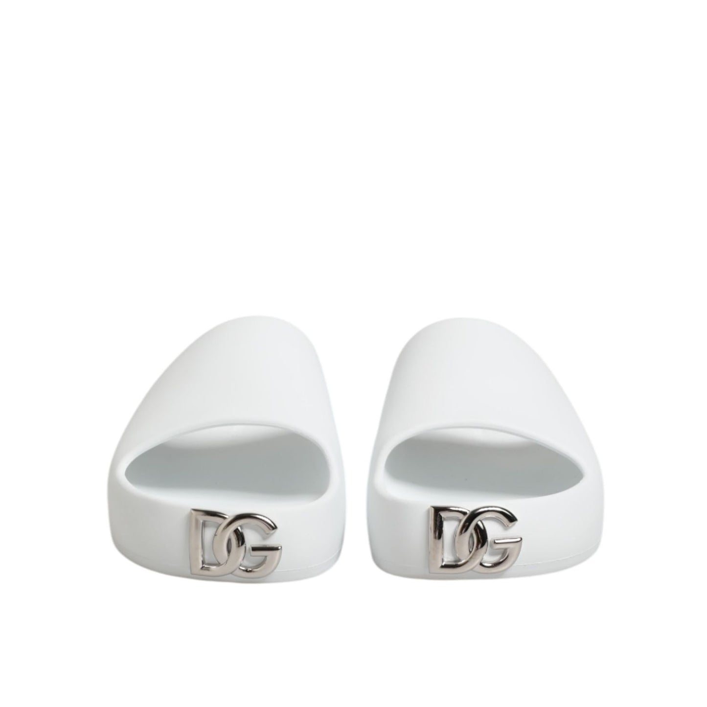 Dolce & Gabbana White Logo Slides Sandals Men Beachwear Shoes with DG logo, perfect for beachwear and casual looks