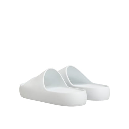Dolce & Gabbana White Logo Slides Sandals Men Beachwear Shoes, crisp white slides with logo strap, ideal for casual or beachwear style.