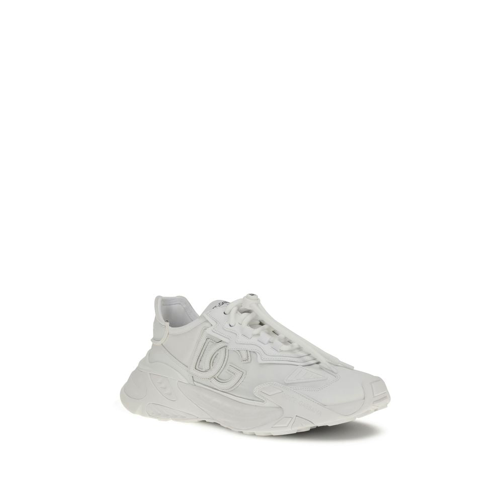 Dolce & Gabbana White Polyamide Athletic Sneakers with rubber TPU sole, lace-up closure, and DG patch, offering style and comfort.