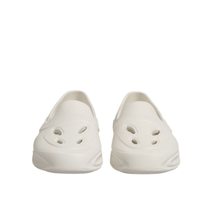 Front view of Dolce & Gabbana White Rubber Slides Low Top Sneakers Shoes with perforated design.